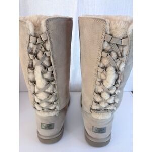 UGG Australia Roseberry 5734 Sand Suede Sheepskin Lace Up Tall Boots Womens 10